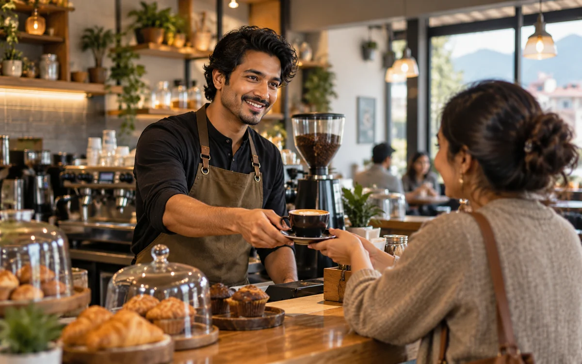 Hospitality business owner at work