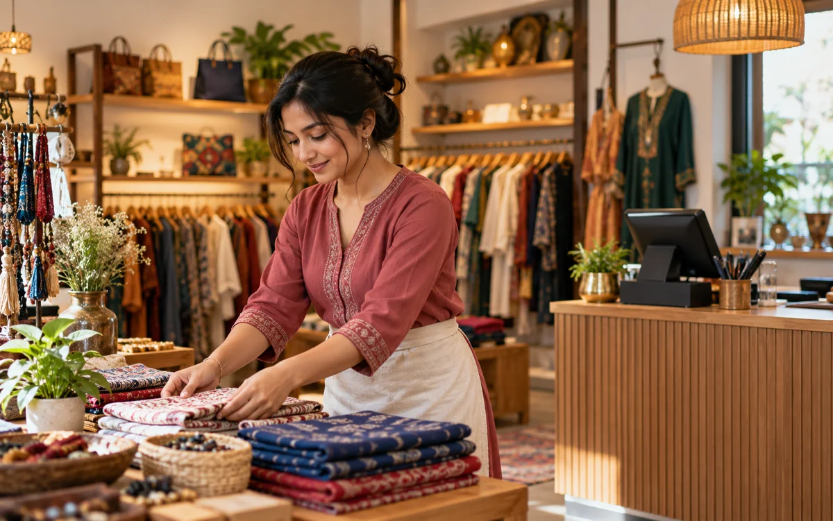 Retail business owner at work
